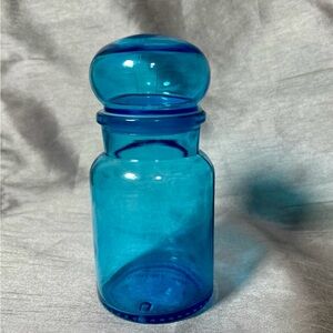 Vintage Belgium Blue Glass Apothecary Jar Bubble Top 7”